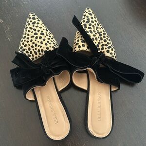Ulla Johnson Leopard Velvet Mules with Bow